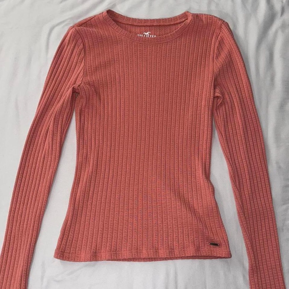 Hollister Women's Long Sleeve Ribbed Tee - Coral